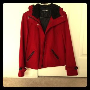 Forever21 Red hooded bomber jacket.