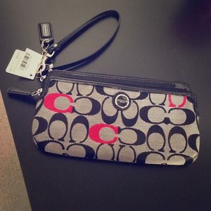 Coach Poppy Signature sateen double zip wallet