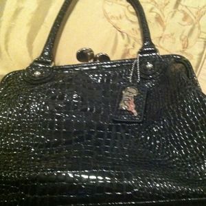 Black leather handbag