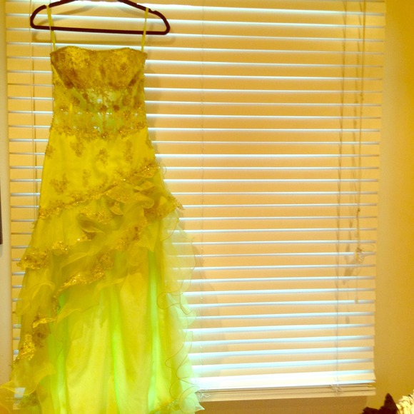 100% polyester lime green beaded formal dress