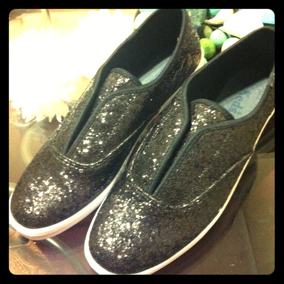Keds Black Glitter Slipons! NWOT