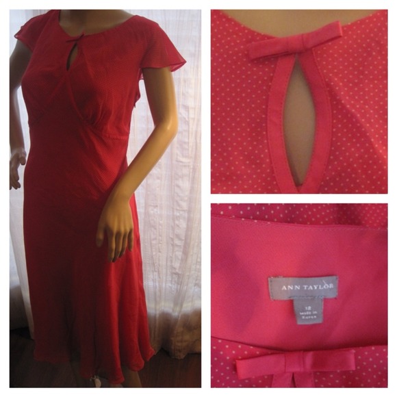 SOLDAnn Taylor Pink Polka Dot Silk Dress