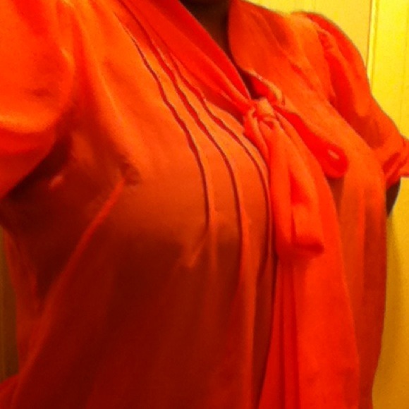 Neon coral sheer bow tie shirt
