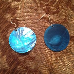 Blue disc dangly earrings