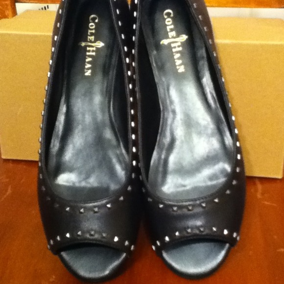 Cole Haan studded black open toe flats - Picture 2 of 4