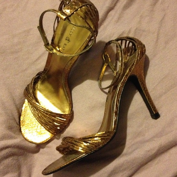 Kelly & Katie gold heels. Worn.