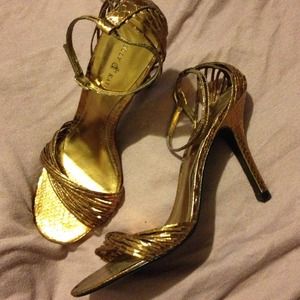 Kelly & Katie gold heels. Worn.