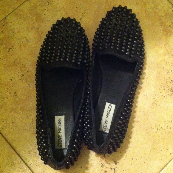 Steve Madden black sparkly studded loafers.
