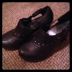 Real leather black stud vintage heels