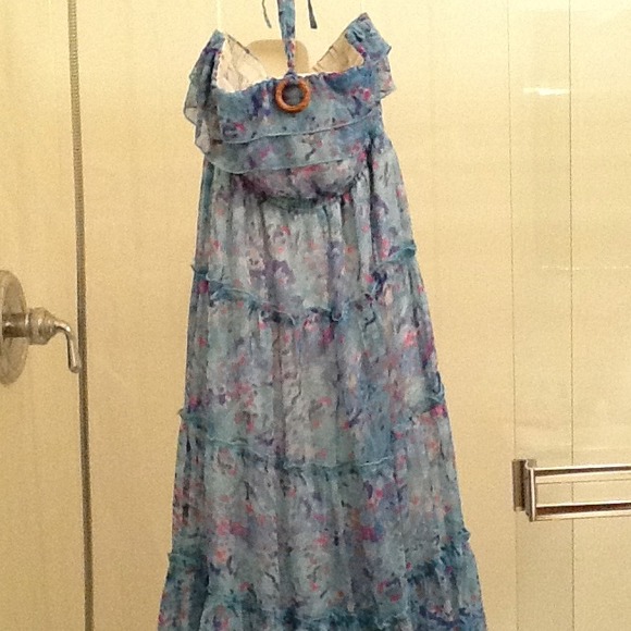 Blue halter long sun dress