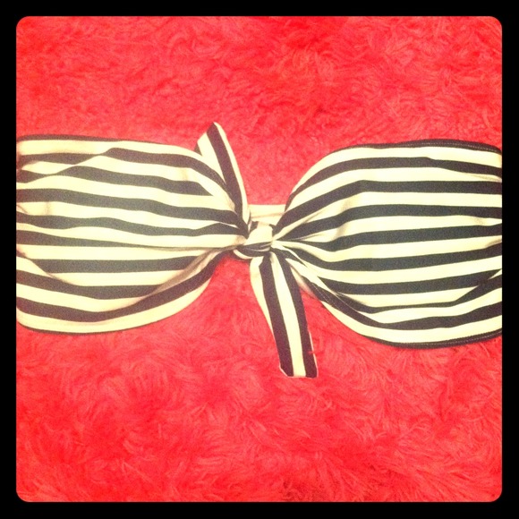 Blue and white striped bathing suit top