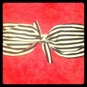 Blue and white striped bathing suit top