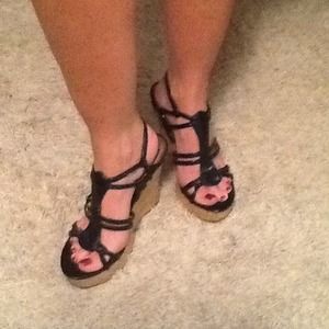 Black Strappy Wedges