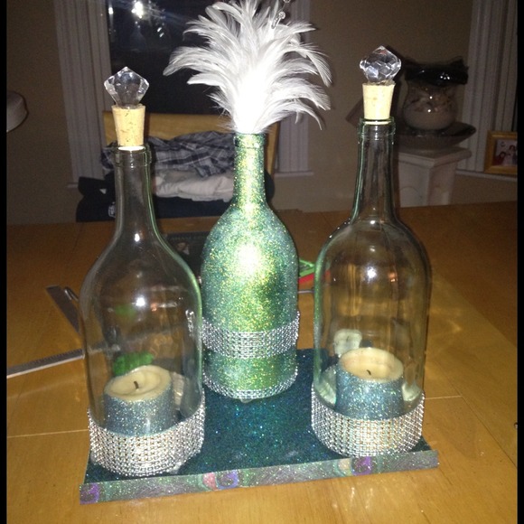 Blinged out candle hurricane centerpieces