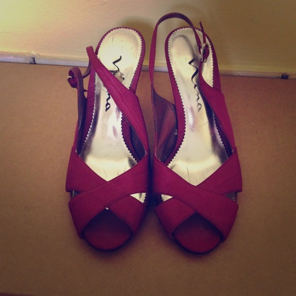 Nina Cranberry Satin Low Heels