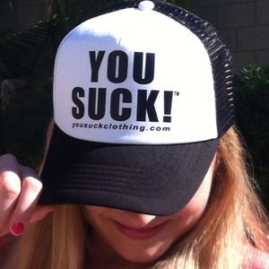 You Suck black n white trucker hat👍