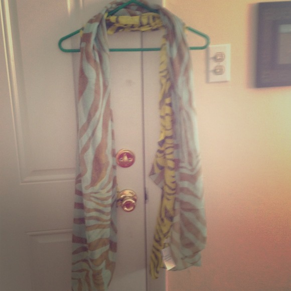 Zebra print yellow green and brown scarf