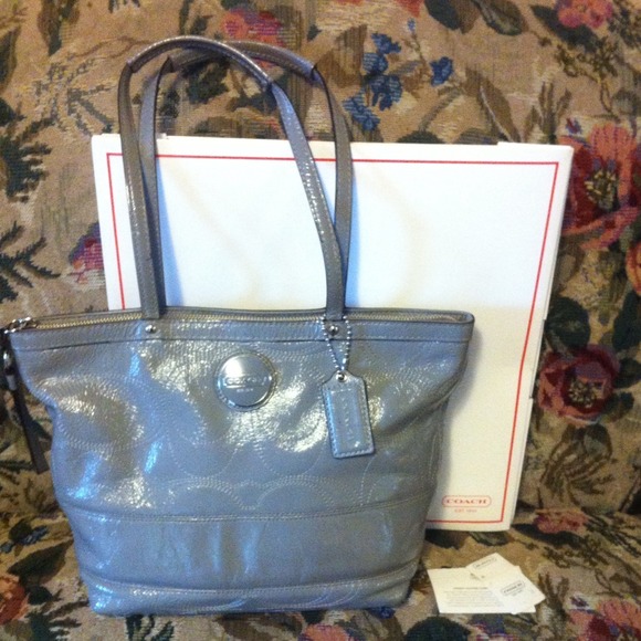 Coach silver patent leather bag