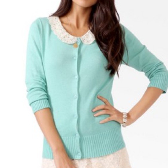 Crochet collar cardigan teal Forever21