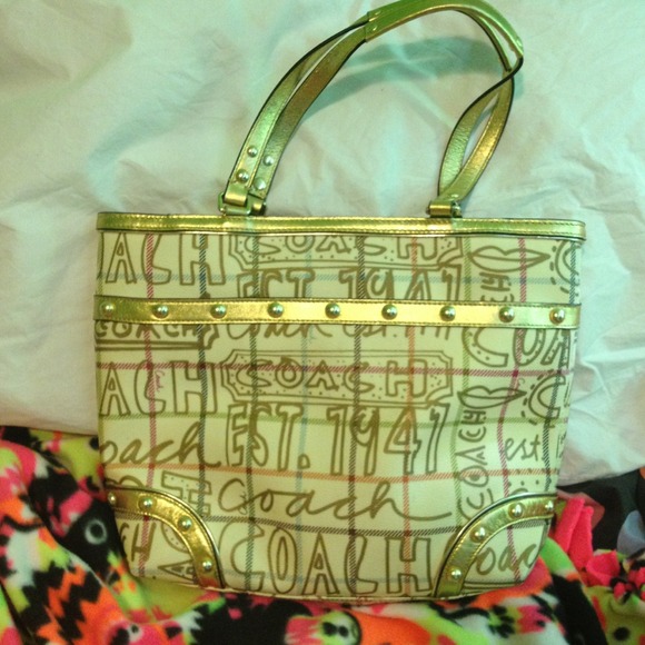 Gold plaid authentic Coach purse