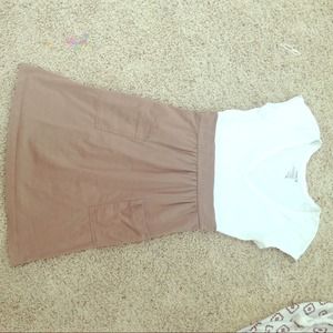 White and brown dress with pockets