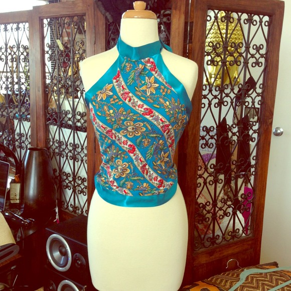 Tops - Turquoise Scarf Triangle Blouse  - size sm -Med