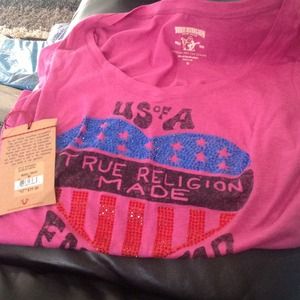 True Religion Women's TShirt Heart Rhinestones