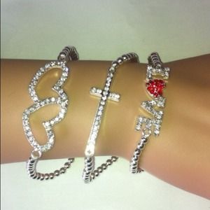 Love, Cross, and Hearts Bracelet in Silver