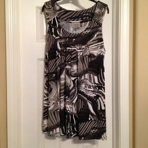 Silver, black, and white tunic top