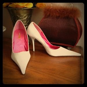 Michael Antonio white croc heels