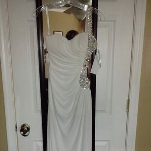 White one strap prom dress w/ cutout