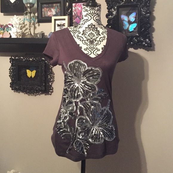 Express sequin flower shirt