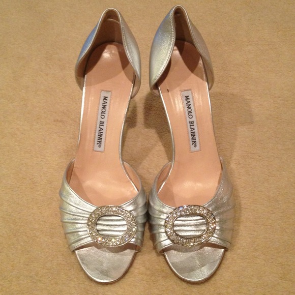 Manolo Blahnik Silver Sedaraby shoes size 38 1/2