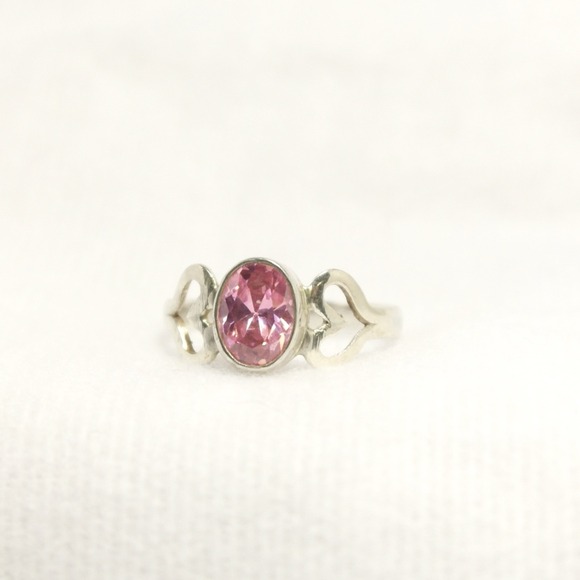 Pink Zirconia Silver Heart Ring