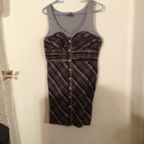 Free People Tank/ plaid attached mini dress