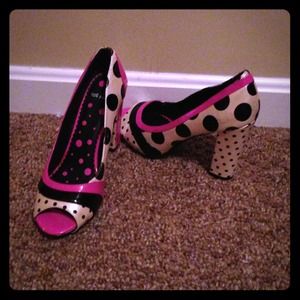 Polka Dot Peep Toe Heels