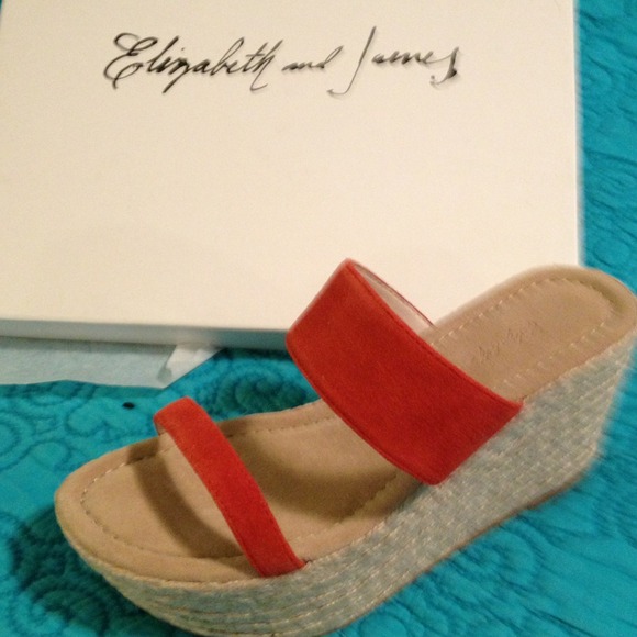 New in box Elizabeth & James, red strappy wedge.