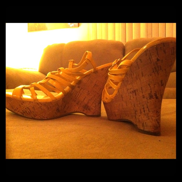 Yellow strapped wedges