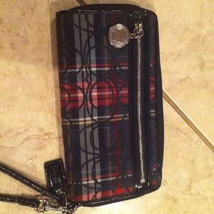 Authentic black and red plaid Coach wallet