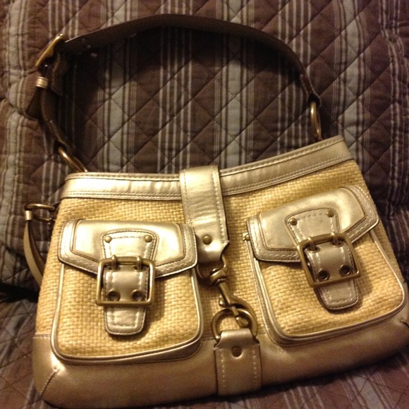 Gold & Straw Coach Bag - Picture 1 of 3
