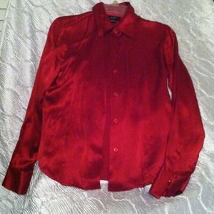 Red silk long sleeve blouse