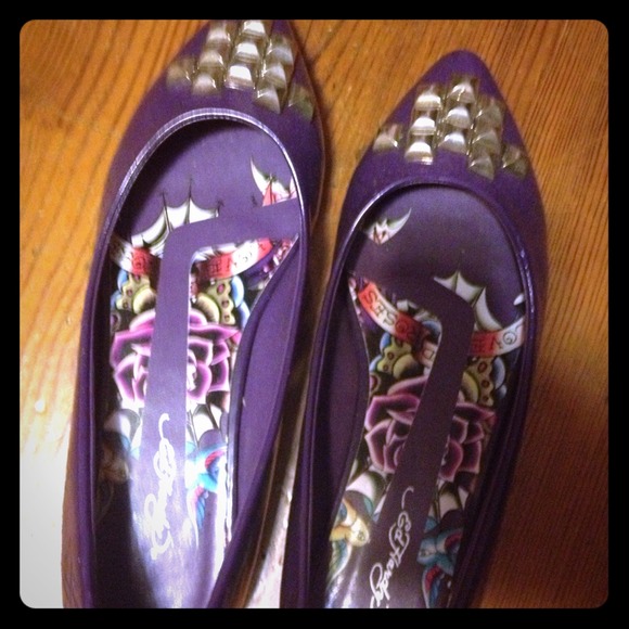 💥Reduced!💥 Ed Hardy Purple Flats with Studs
