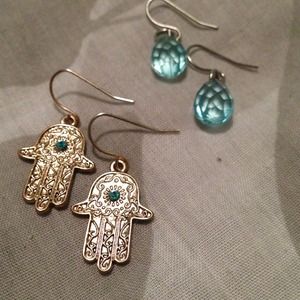 Aqua blue and gold earrings