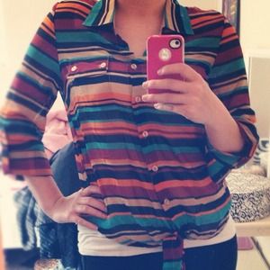 Striped Polyester Button Up