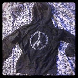 Grey/black faded sweatshirt w/ bling piece sign