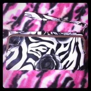 WetSeal Wallet/Wristlet Zebra with Roses