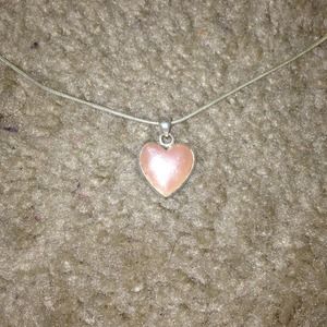 Silver light pink heart gem necklace. 💛Like New💛