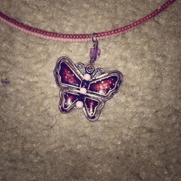Pink and brown butterfly necklace