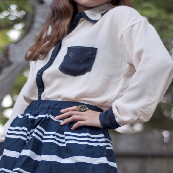 Tops - 🚫SOLD🚫 Beige Scallop Collar Long Sleeve Shirt Tops - 🚫SOLD🚫 Beige Scallop Collar Long Sleeve Shirt