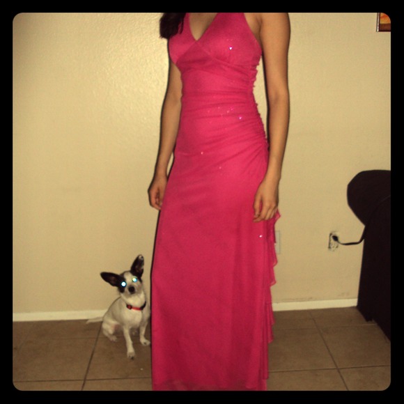 Halter top long fuchsia dress